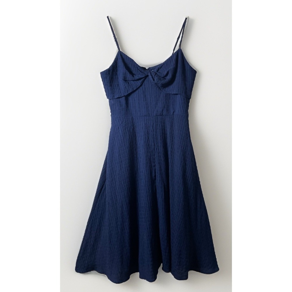 TAHARI Arthur Levine Navy Blue Layered Twist Fit Flare Midi Sundress Size 10